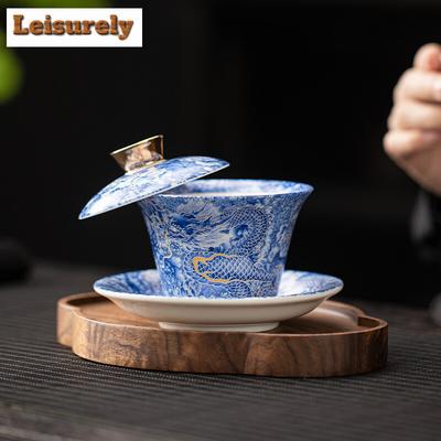 Chinesische Tangka Drehbar Gold Silber Gemischt Gaiwan Zen Schafsfett Jade Schwebender Deckel Teeterrine Teebereiter Deckel Schale Teeservices