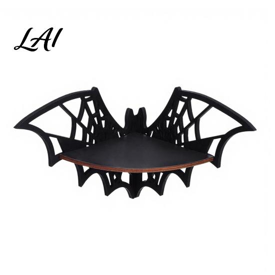 Halloween Kerzenhalter Ständer Holz Fledermaus Eckregal Schwarzer Wandmontierter Ständer Display Gotisches Dekor Regal für Zuhause Party Gruselige Feiertags Dekoration