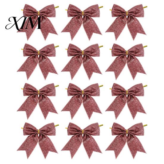 Large Fabric Bows for Home Decor Glitter Christmas Bow, Gold Sparkling Ribbon Hanging Ornament Decorative Wedding Scenery Tree Wreath Gift