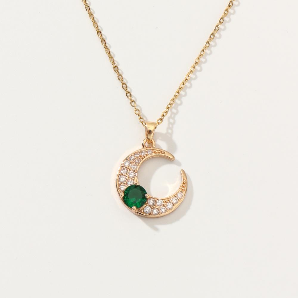 1 Piece Trendy Zircon Moon Pendant Necklaces for Women Gold Color Stainless Steel Necklace Jewelry Party Accessories