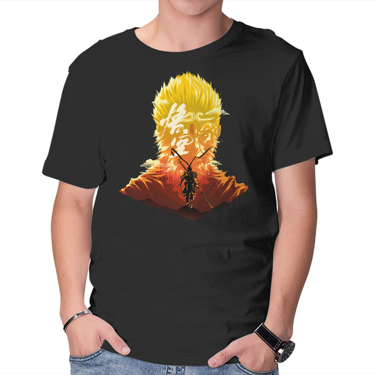 Unisex Crew Neck T-Shirt The Monkey King Graphic Short Sleeve Casual Tee XXXL