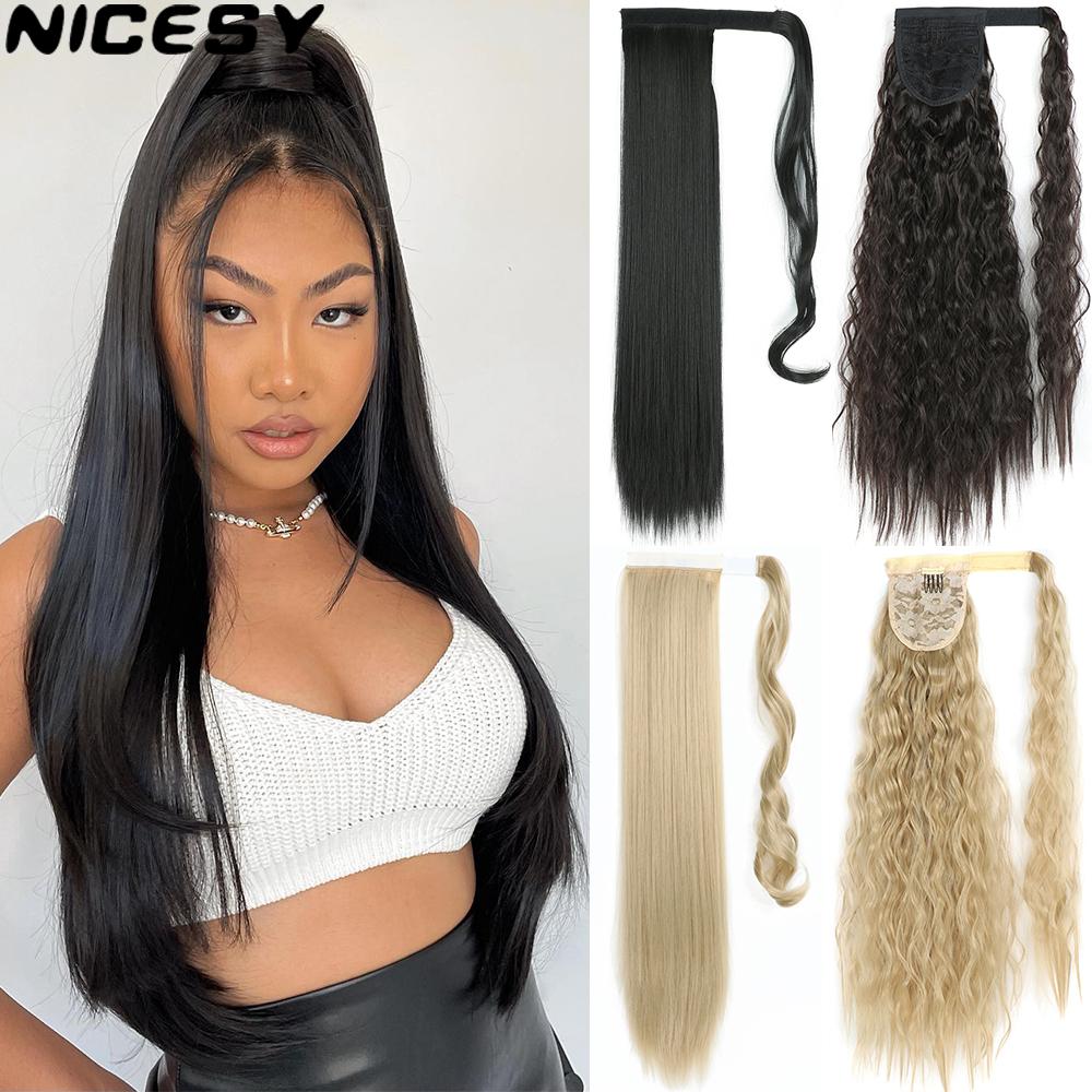 

Miss Wig Synthetic Long Straight Ponytail Wrap Around Clip In Hair Extensions Natural Hairpiece Fiber Black Blonde Fake Hair Pony Tail