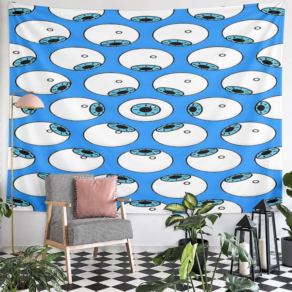 Blue Pattern with Cartoon Eyeballs Pattern Wall Hanging Tapestry Decorative Tapestry Home Decor for Bedroom and Living Room