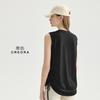 Slub yarn breathable yoga vest women's loose round neck sleeveless sports top hem drawstring yoga blouse