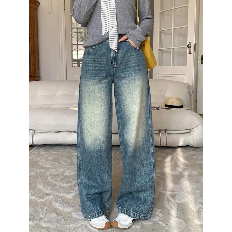PRASE Plus Size Vintage Washed Denim High-Waist Straight Leg Jeans 2XL