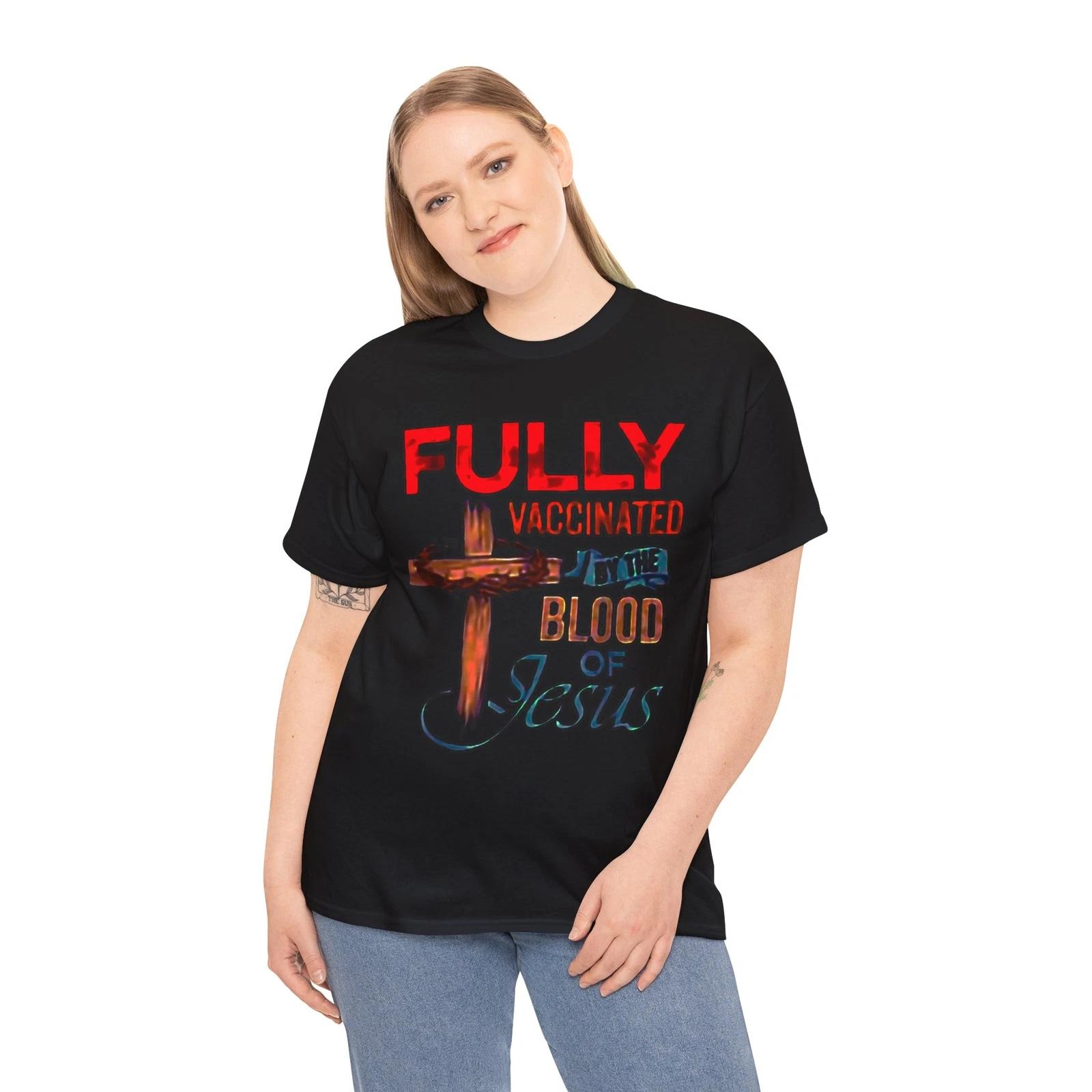 

Fully Vaccinated By The Blood Of Jesus red Unisex Short Sleeve Tee 4XL