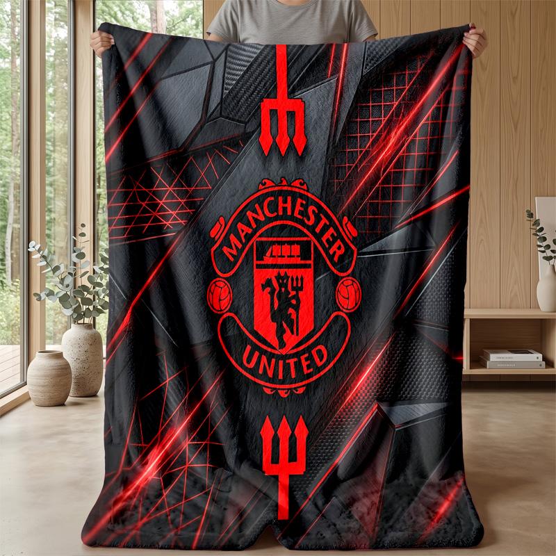 Manchester United Tematæppe Blødt Flaneltæppe Plys Kaste-tæppe Hyggeligt Sofa-sengtæppe til Boligindretning