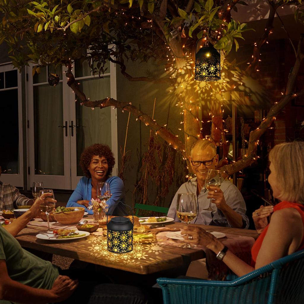 Tomshine Solar Lantern Outdoor Hanging Light Retro Metal Decorative Light Hollowed Out Flower Pattern Garden Landscape Lighting