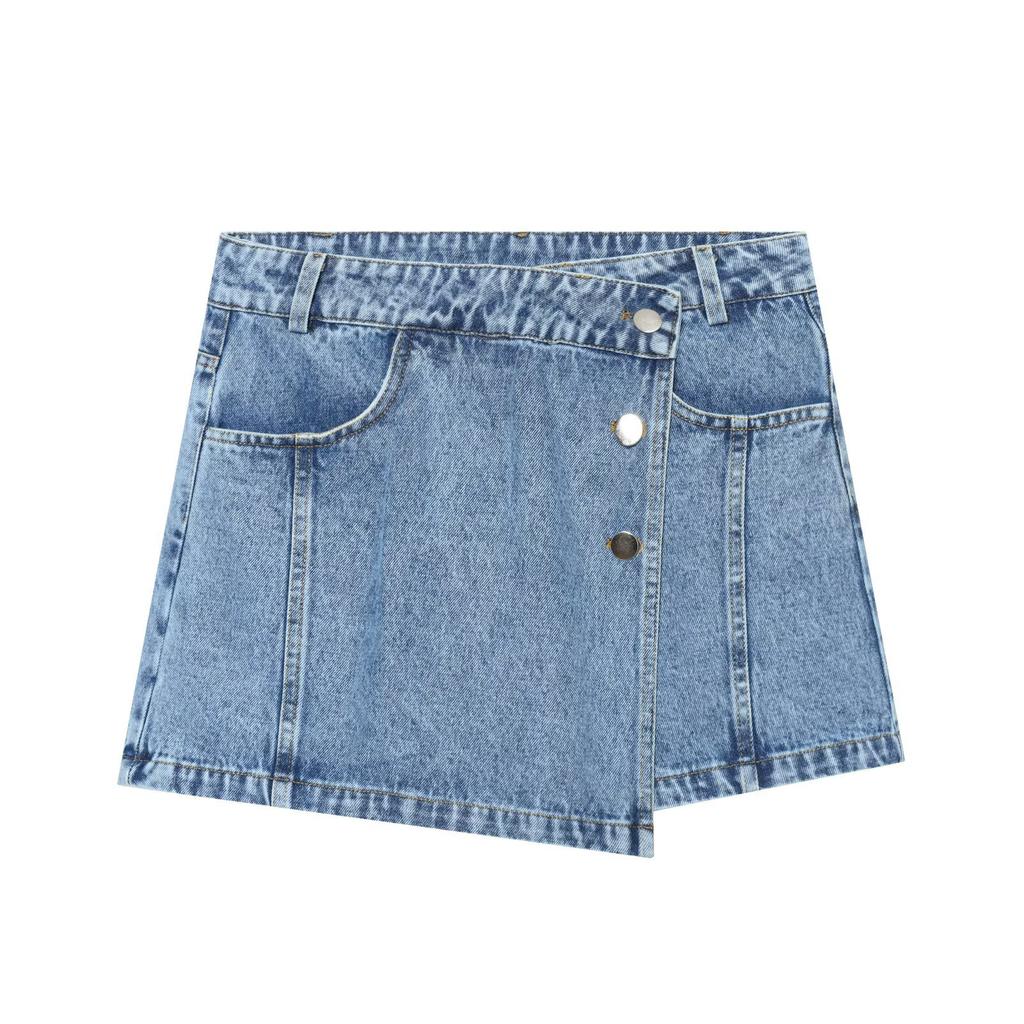 European and American style, wholesale women's clothing, fashion denim short shirt + double-placket denim skirt pants 1416034