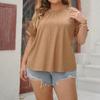 Plus Size Women's New Loose Hollow Short Sleeved Design Round Neck Top