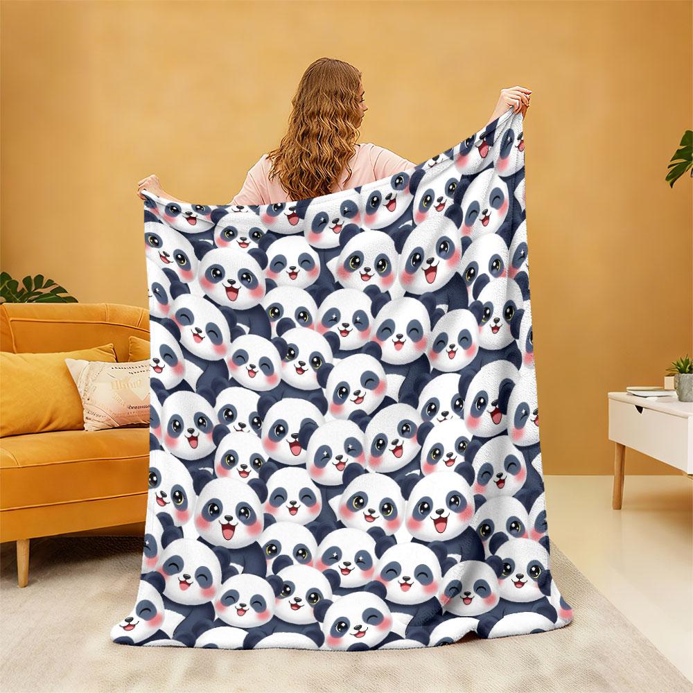 1pc Cute cartoon giant panda Print 230 Flannel Blanket Multiple Sizes Soft Comfortable Nap Time Machine Washable Cover Blanket