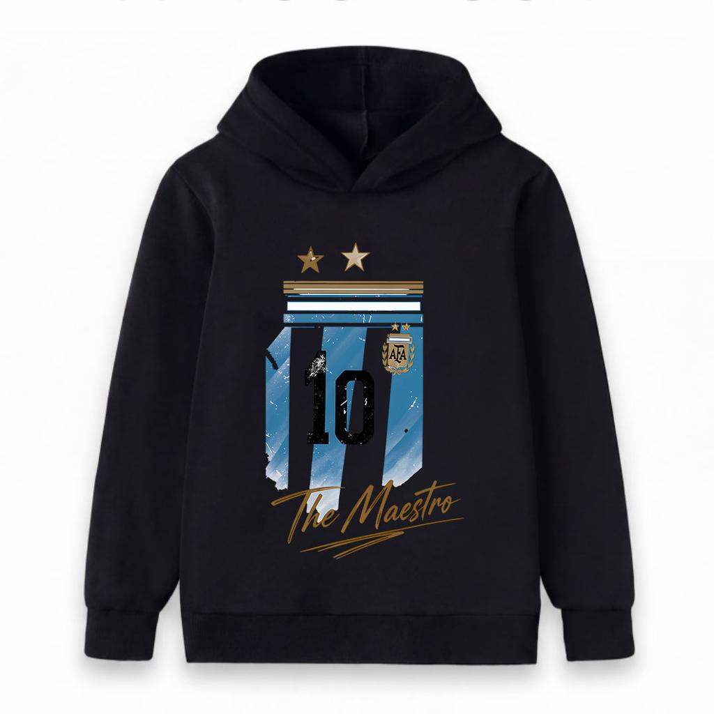 קפוצ'ון פולאובר לילדים בנים ובנות, קפוצ'ון קז'ואל גרפי רטרו של נבחרת ארגנטינה 10 המאסטרו, קפוצ'ון רך וקל משקל עם שרוולים ארוכים