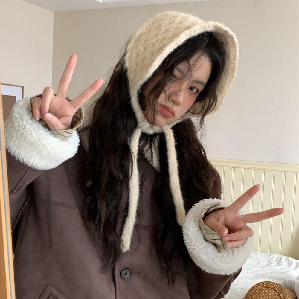 Thickening Knitted Earmuffs Solid Color Earlap Warmer Personality Wool Strappy Ear Muff  Girls