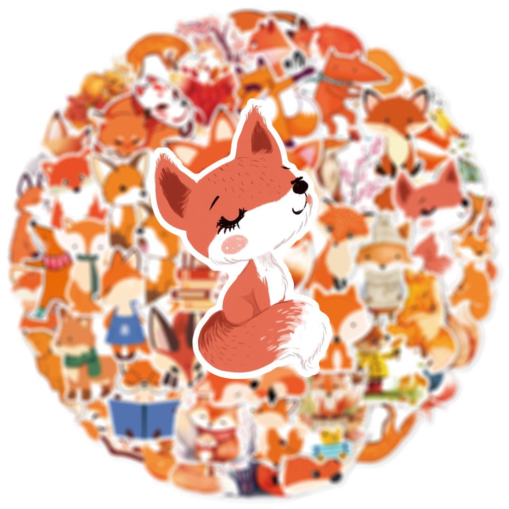 50pcs Cute Fox Animals Cartoon Graffiti Stickers Phone Guitar Laptop Notebook Suitcase Water Bottle Waterproof Sticker
