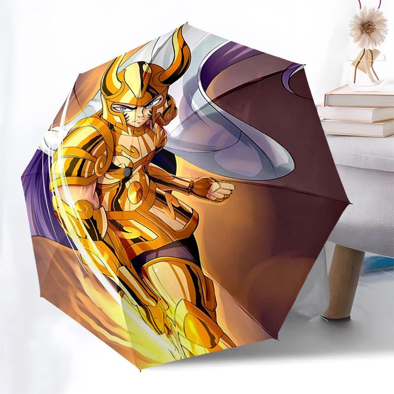 1pc Golden Saint Leo Auto-Open Umbrella, Portable 3-Fold Design with Iron Frame, Outdoor, Festival Gift for Fans, Travelers, Daily Use, Perfect Presen