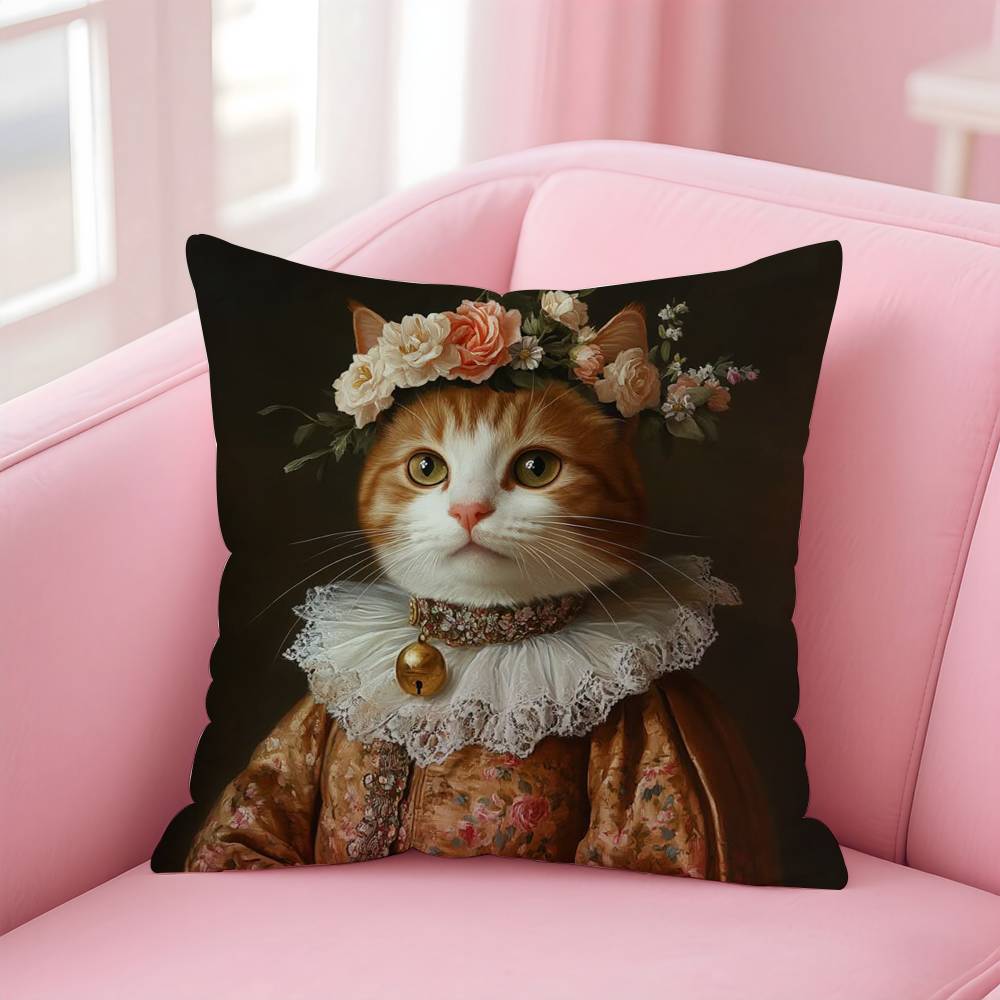Renaissance Royal Cat Funny Pillow Case pattern printing pillowcase living room sofa cushion cover bedroom room decor