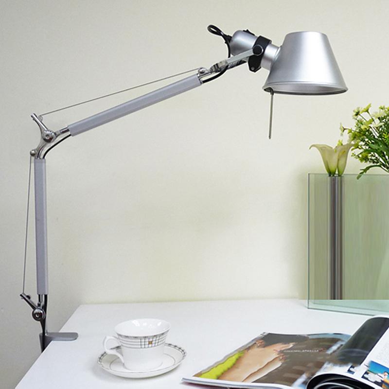 Adjustable Long Swing Arm Desk Lamp Modern Fashion Silver Aluminium Office Reading Study LED Clamp Desktop Table Light with Clip