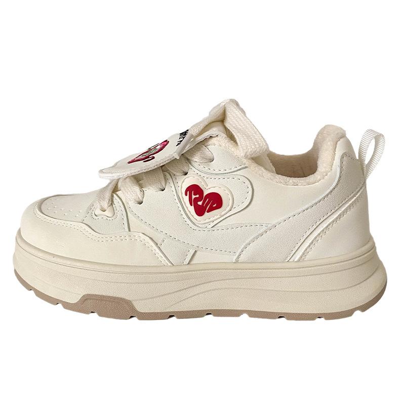 

B2108 velvet thick baseplate shoes women s winter warm love flip niche 2024 new little white shoes cotton shoes 40 бежевий