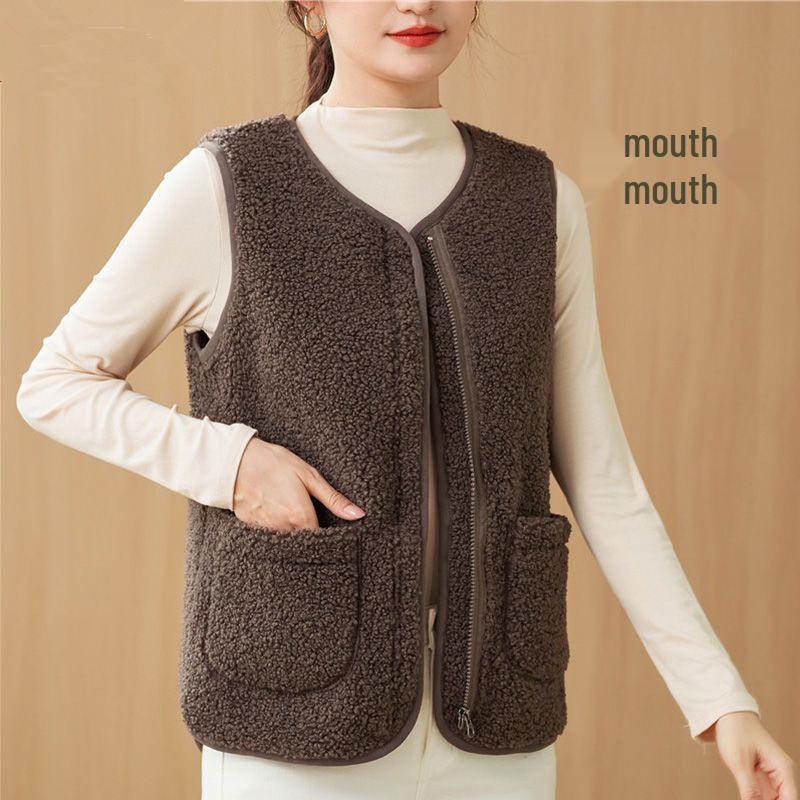 2024 Autumn/Winter Slim-Fit Korean Style Lambswool Vest - Warm, Versatile Sleeveless Fleece Jacket