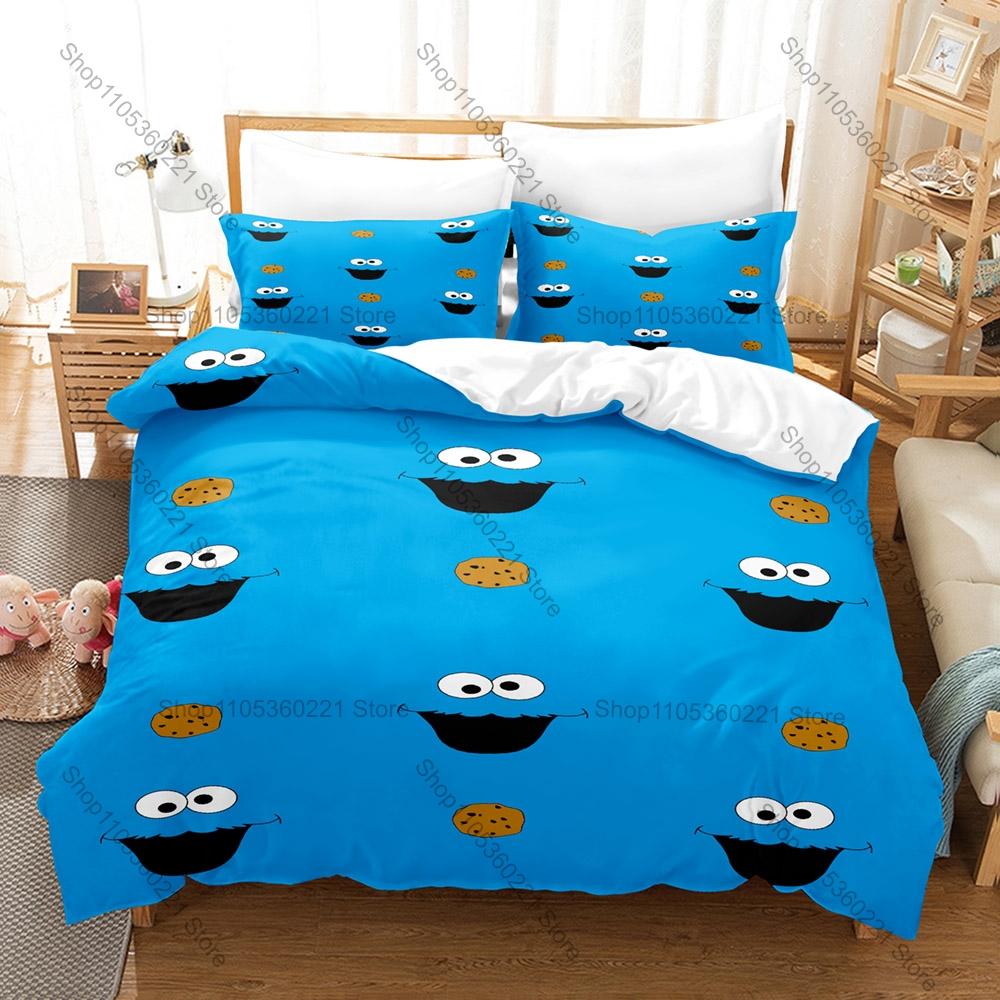 Cool Lovely Cartoon Monster Cookie Pattern Bedding Set 1 Duvet Cover + 2 Pillowcases HD Digital Print Bed Linen