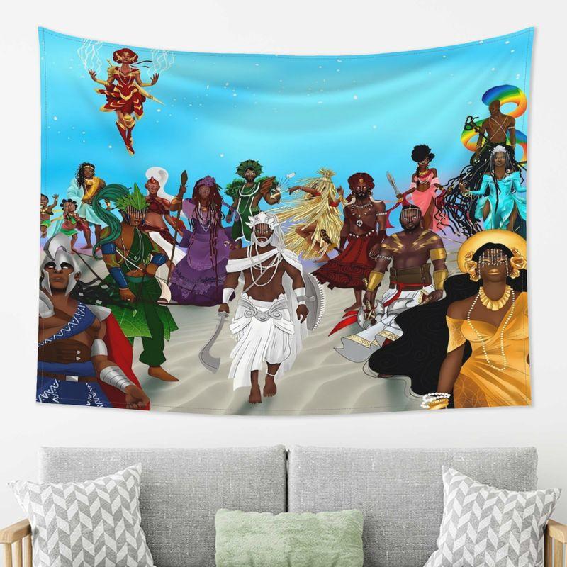 African Odisha Gods Colorful Cartoon Illustration Tapestry Background Hanging Cloth Cool Wall Decoration Room Decoration