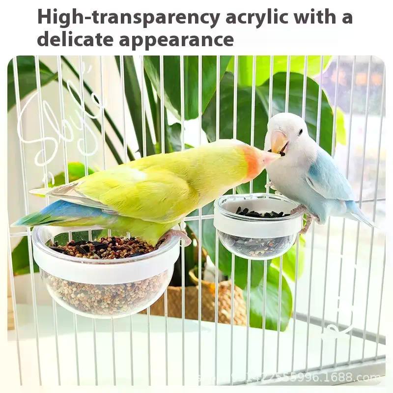 Bird Feeding Bowl Detachable Transparent Plastic Food Cup for Cage Convenient Hanging Seed Water Feeder Parrots