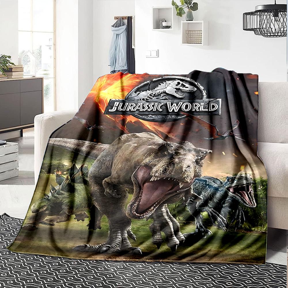 Jurassic World Dinosaur Action Flannel Blanket Super Soft Warm Cozy Blanket for Sofa Bed Office Travel All‑Season Home Decor Gift