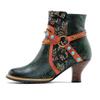Johnature Genuine Leather Boots Fashion Women High-heeled Shoes Retro Rivet Patchwork Short Boots