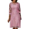 Festkleid Mode Damen Rundhalsausschnitt Spitze Patchwork Midi Knielänge Fake Zweiteiler Vielseitige Damenbekleidung