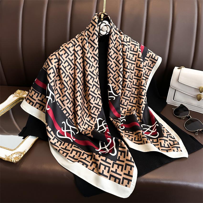 New Fashion Versatile Letter E Silk Scarf 91cm Twill Scarf Premium Printed Large Square Scarf Sunscreen Shawl Headscarf