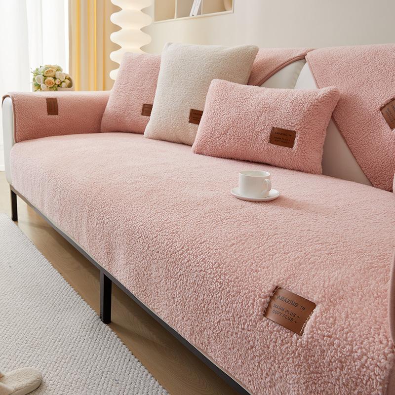 Wool Sofa Cover Winter Warm Living Room Sofa Cushion Plush Thickened Non-Slip Towel Comfortable Breathable Backrest Armrest
