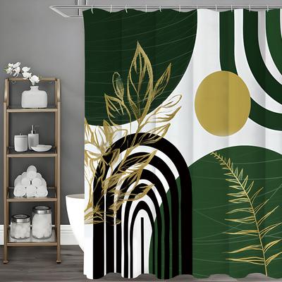 Modern Simple Arch Sun Leaf Shower Curtain, Bathroom Decorative Shower Curtain, Waterproof Shower Curtain with Hooks