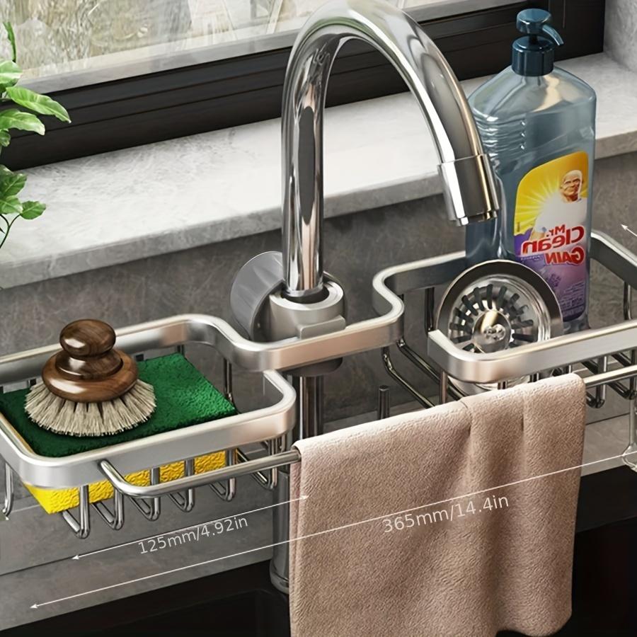 

Kitchen Storage Rack Free Stamping Space Aluminium Kitchen Sink Drainage Rack Household Sponge Tap Drainage Hanging Basket Sink серебряный