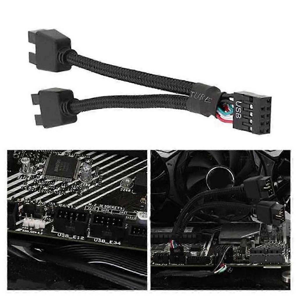 Computer Motherboard USB 2.0 9Pin to Dual 9 Pin Extension Cable Black