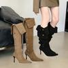 Suede Stack Boots Fall Winter 2026 French Pointed Toe Stiletto Heel High Heel Over The Knee Boots for Women