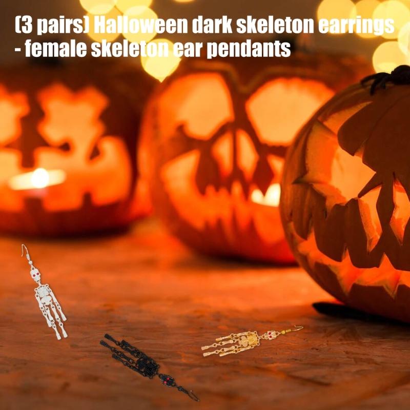 3Pairs Dark Halloweens Skull Dangle Earrings Gothic Style Jewelry for Women Comfortable Resin Goth Accessories