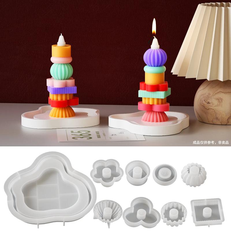 Stackable Candle Making Kit, Resin Casting Mold, Plaster Candle Holder Mold,Geometric Silicone Molds for Home Decor