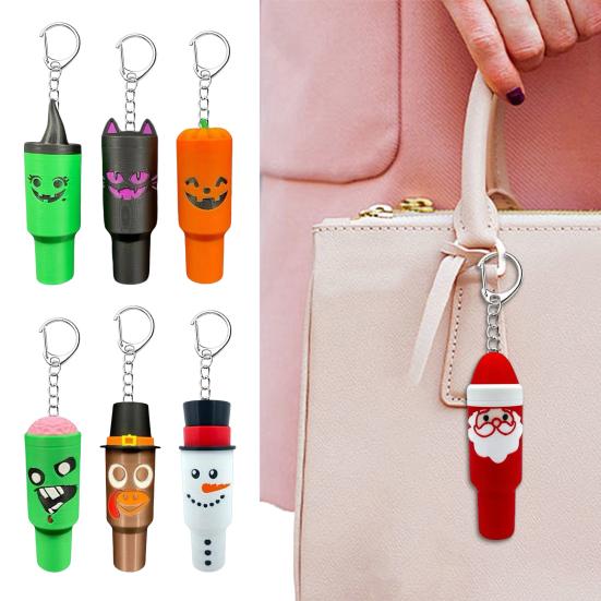 Mini Cup Keychain Container Halloween Themed Festive Face Cup Key Charm Women Purse Handbag Keychain Accessory