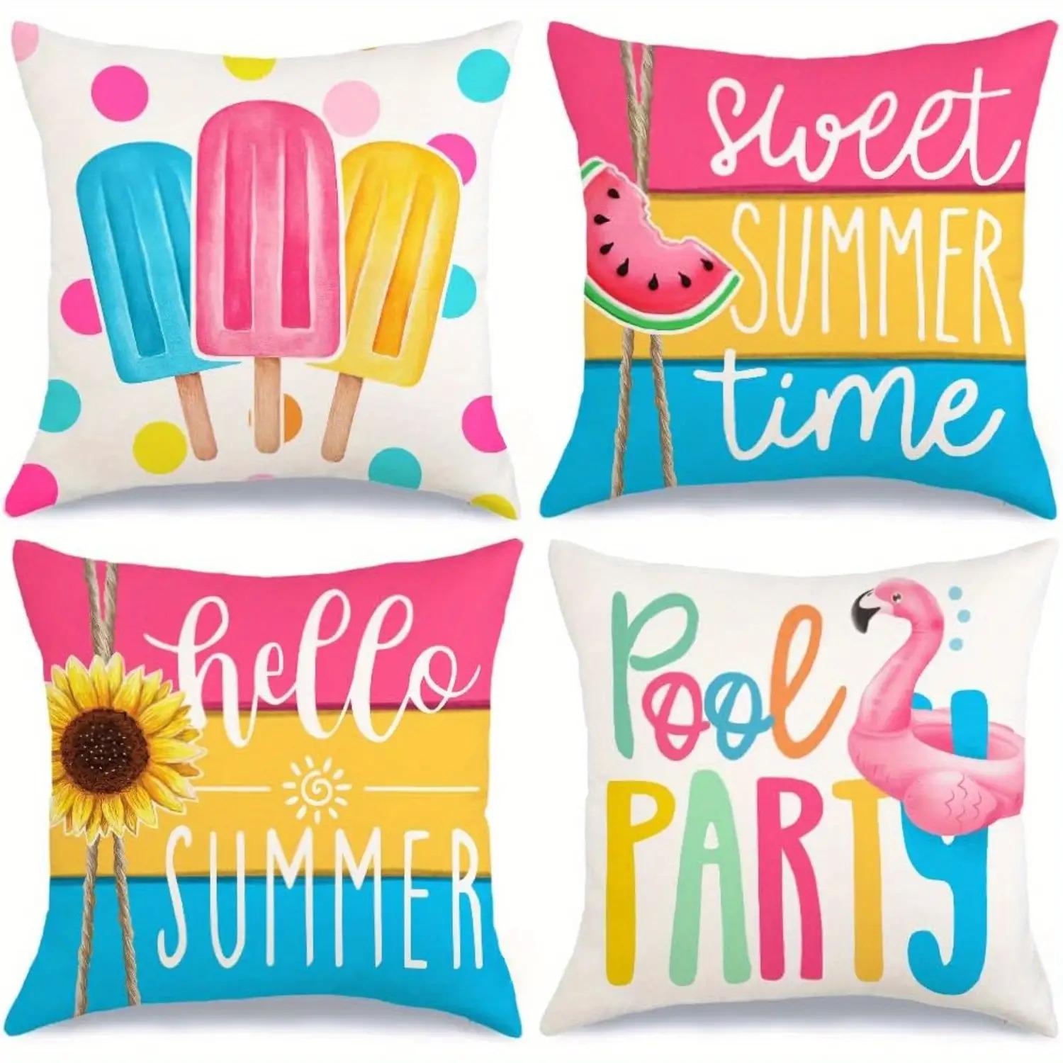 Jmg Clothing Unisex Purple 4Pcs Floral Pattern Digital Printing Pillow Cover Short Plush Suitable Living Rooms Bedrooms Sofas Throw Cushion Cover