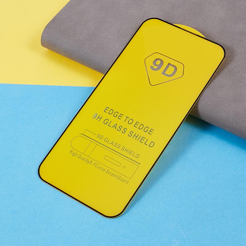 Für iPhone 15 Pro Max Vollständige Abdeckung Displayschutz Seitlicher Kleber 9D Hartglasfolie