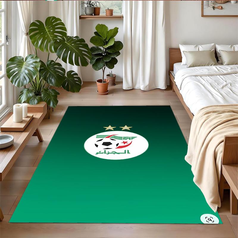 Anti‑Slip Crystal Velvet Floor Rug, Algeria National Team Design Carpet for Indoor Living Bedroom Home Decoration