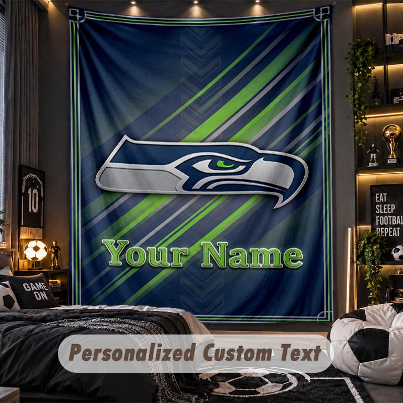 Gobelin Seattle Seahawks Z Imieniem Tekst Personalizowany Dekoracja Ściany Domu