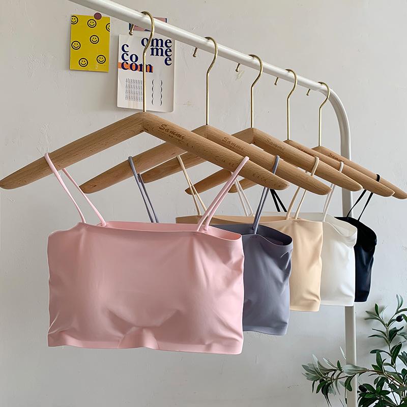 Seamless Ice Silk Strapless Bandeau Top with Padded Bra for Girls - Comfortable, Body-Hugging Camisole