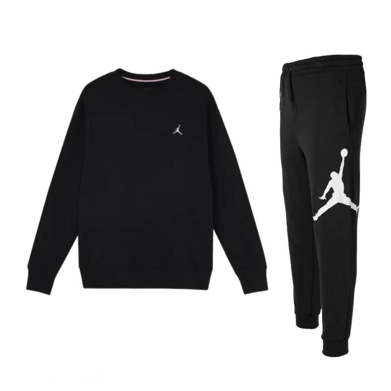 

Jordan Свитер с круглым вырезом и логотипом, длинный рукав, толстовка из флиса со средней талией и завязками, повседневный спортивный комплект, мужские комплекты, черный цвет DA6804-010+DQ7521-010 M