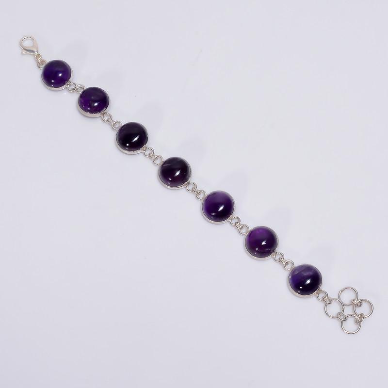 

Excellent Top Grade Qualite 100% Natural Amethyst Round Shape Ethnic Style Handmade Jewelry 925 Steling Silver Plated Bracelet 7-8 WSJ-4658 7-8 фіолетовий