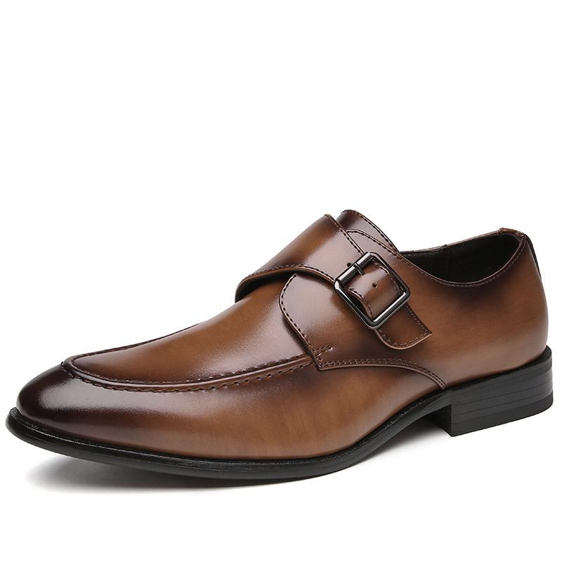 Ručně vyráběné obchodní kožené boty se sponou v novém britském stylu pro pánské formální oblečení Single Shoes Kancelářské a profesionální oblečení, Trend pánské obuvi