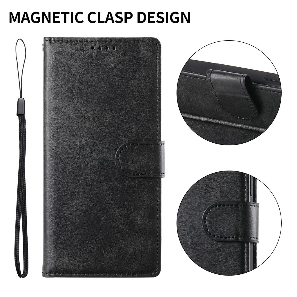 For iPhone 17 Pro Max Case Stand Wallet Calf Texture PU Leather Flip Phone Cover with Wrist Strap