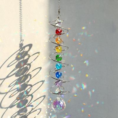 Car Pendant 3D Crystal Rotate Sun Catcher Hangings Colorful Sun Catcher Wind Chime Decorative Rainbow Maker Window