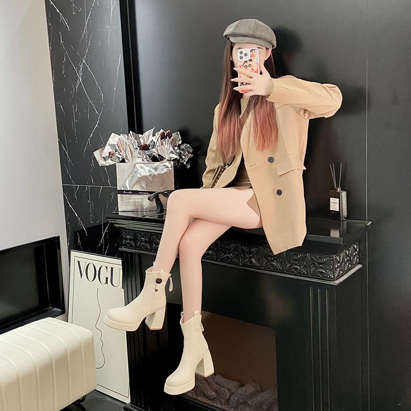 Modische Stiefel für Damen Rutschfester Blockabsatz Winter Einfarbig Neu 2024 Hohe Qualität Mode Outdoor Verschleißfest Damen Stiefeletten