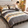 Cozy Flannel 230g Milk Velvet Printed Bed Set with Skirt - New Autumn/Winter Collection, Hot Seller